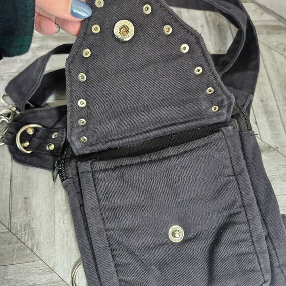 Fabric CrossBody Saddle Bag Purse Black Long Strap Silver Tone Hardware - Picture 5 of 13